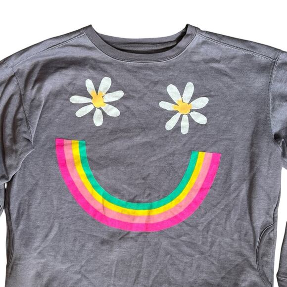 Natural Life Women’s Sz S Gray Rainbow Smile Sweatshirt Pockets Daisy Comfy - Picture 3 of 11